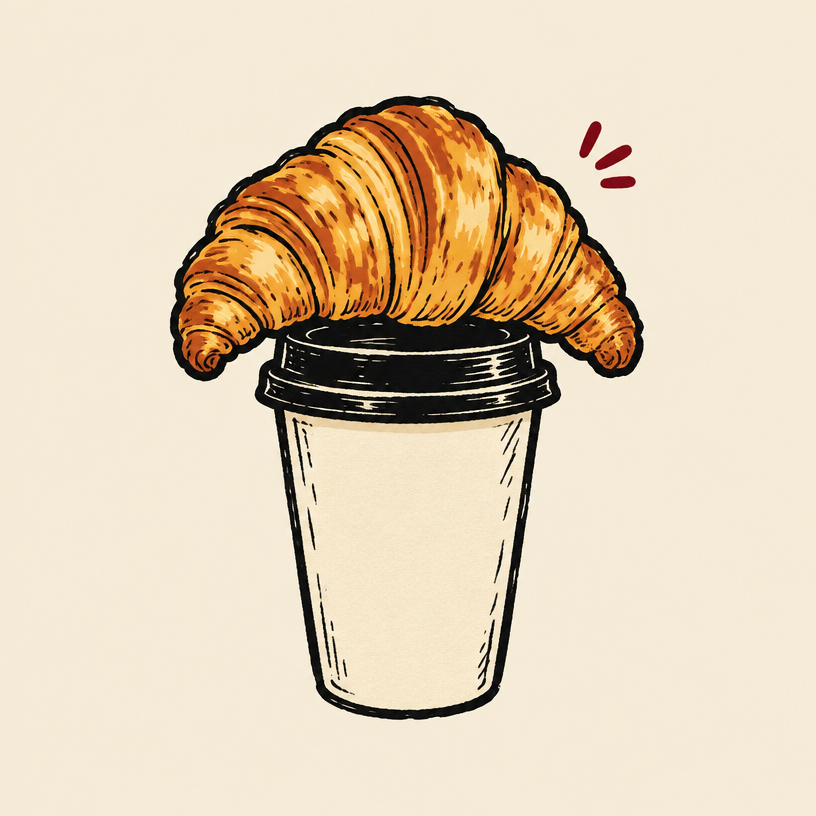 Illustrated croissant and coffee